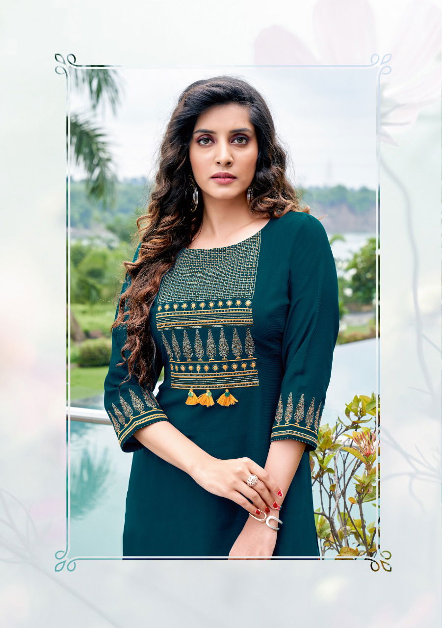 Wooglee 4Ever Ethnic Wear Nylone Viscose Neck Work Designer Kurti Collection